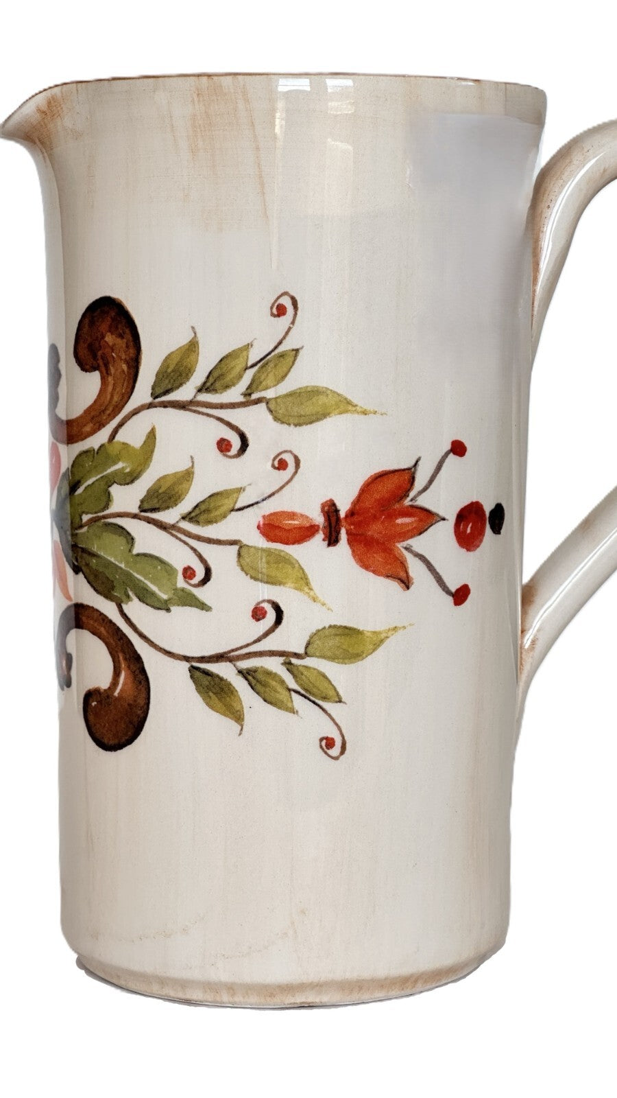 Ceramic Jug Distressed Antique Style Embossed Scroll Made Italy Ceramica Cuore