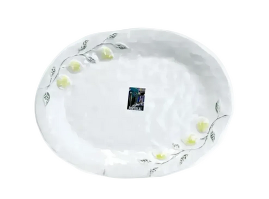 Large Serving Platter Oval Porcelain with Raised Yellow Lemons & Green Leaves