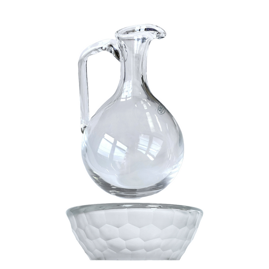 Glass Pitcher Decanter with a Handblown Frosted Honeycomb Glass Ice Chiller