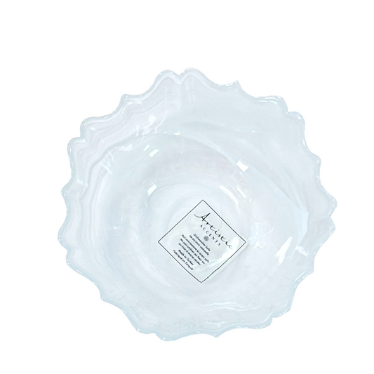 6" Salad Bowls White Translucent Swirls & Scalloped Rim by Artistic Accents Set6