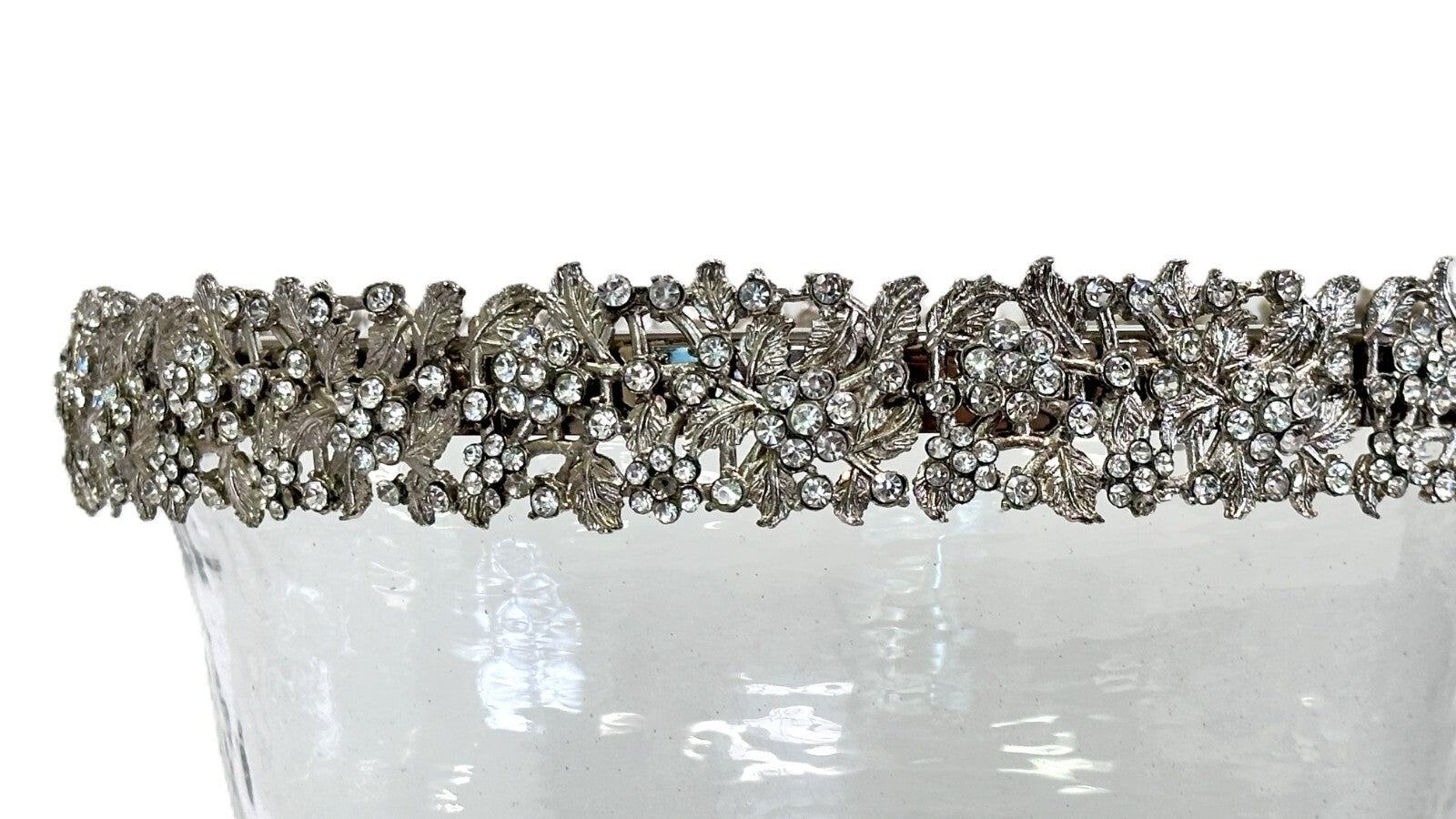 Tall Pedestal Fruit Salad Bowl Clear Glass Silver Base & Silver Crystal Rim