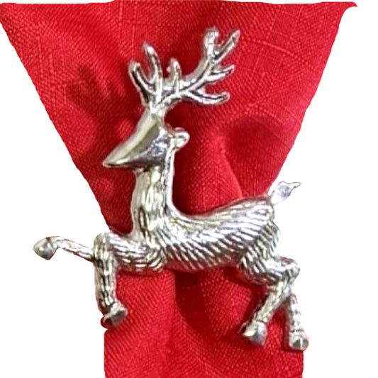 Napkin Rings Christmas Reindeer, Silver Metal Textured by Isaac Mizrahi Set/4