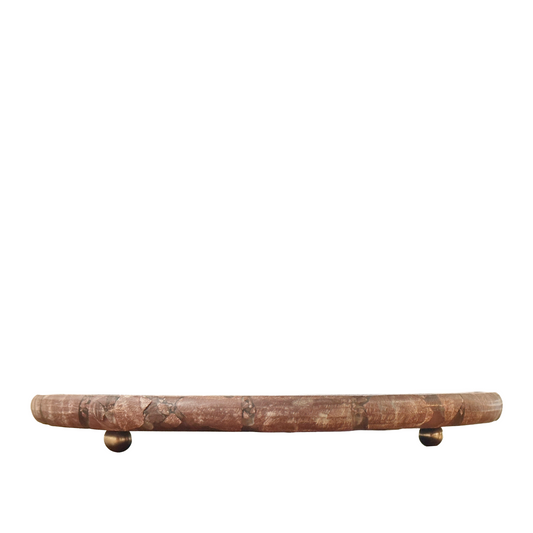 Broken Red Stone Cake Stand Tray with Marble Texture & Round Silver Feet