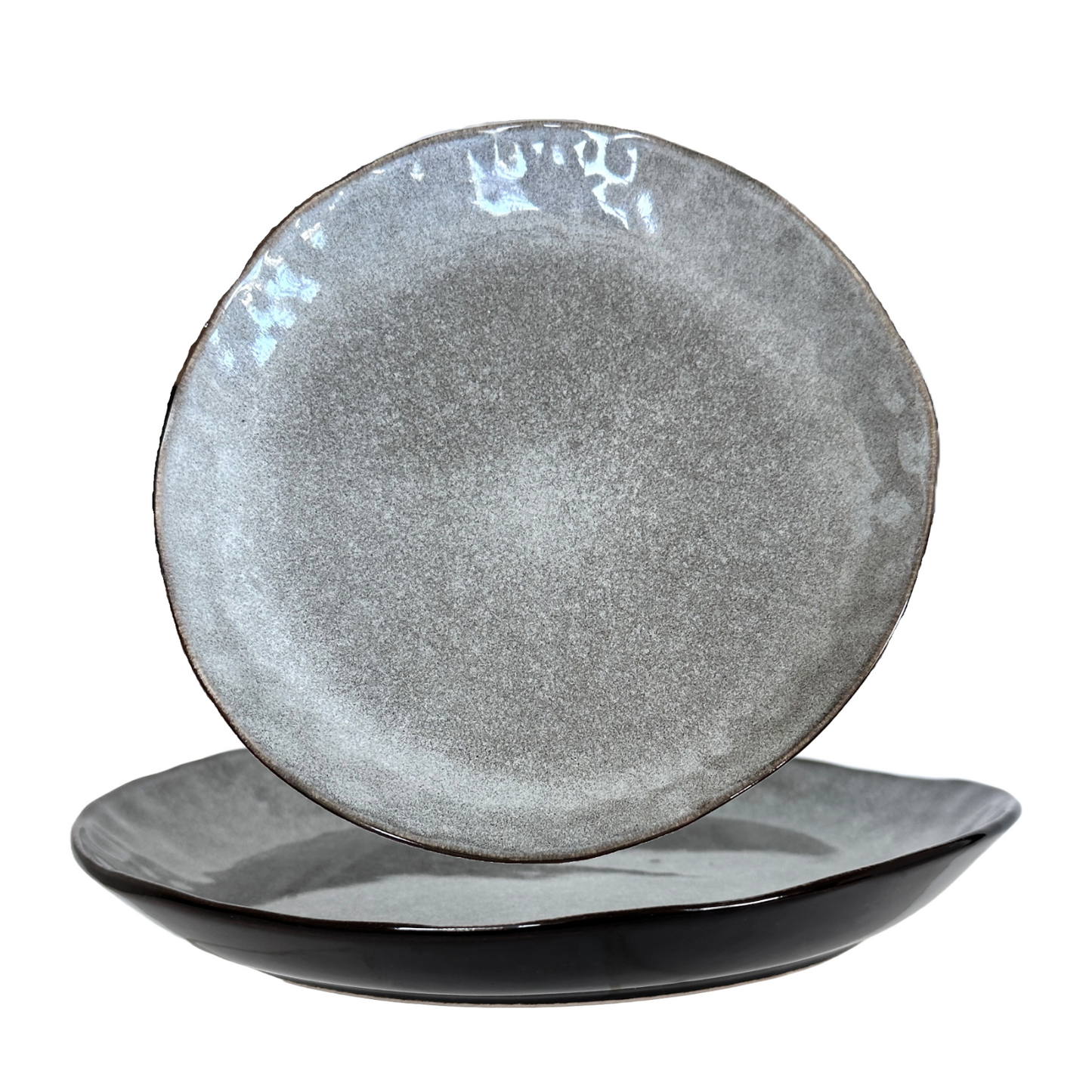 Asymmetrical Glazed Gray & Black Speckled Porcelain 9" Salad Plate Set/2 Modern