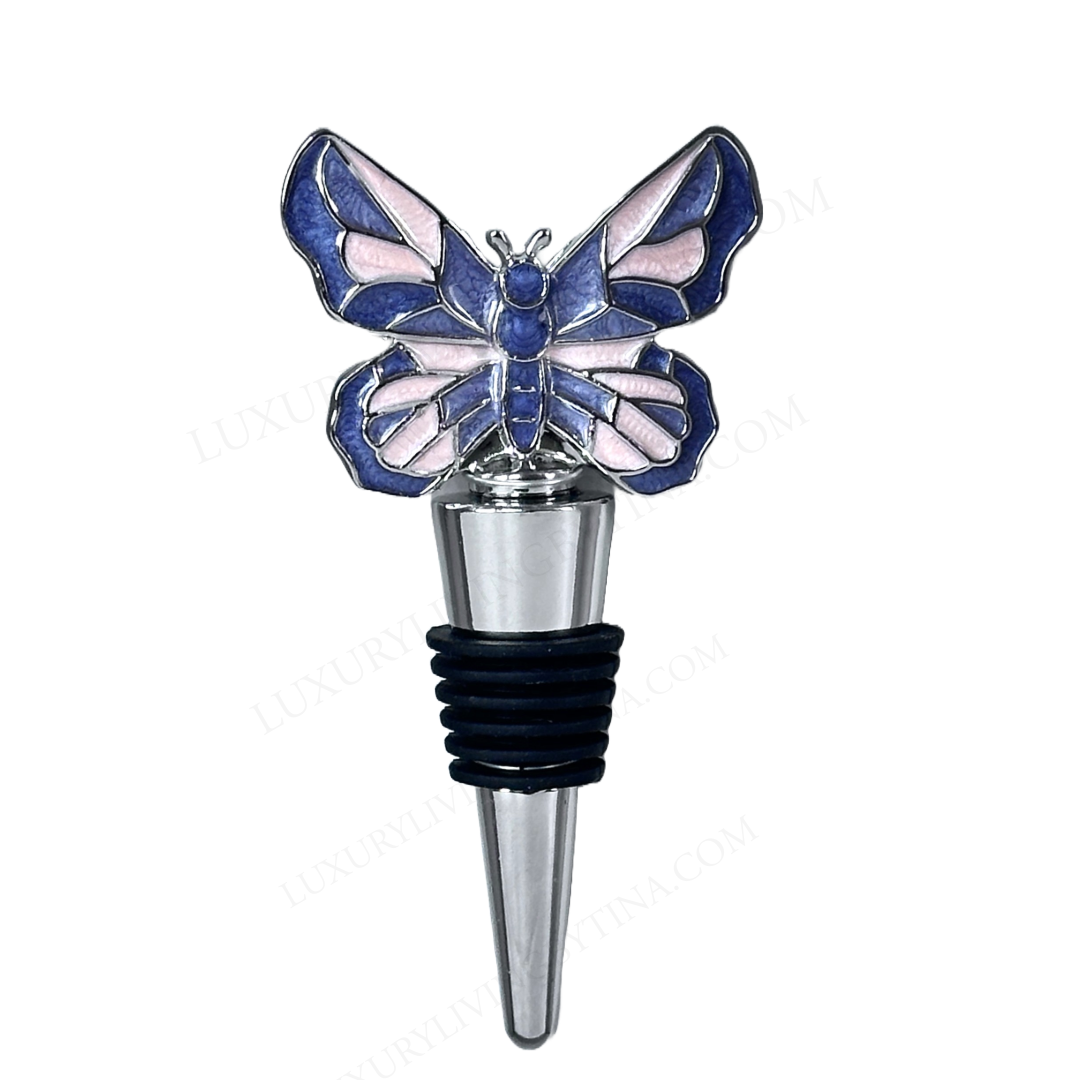 Wine Bottle Stopper Pink & Blue Tropical Butterfly w/Rubber Seal by Tommy Bahama