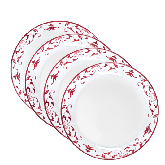 Foliage Maroon 9" Salad, Dessert Side Plate w/Maroon Rim by Palate & Plate Set/4