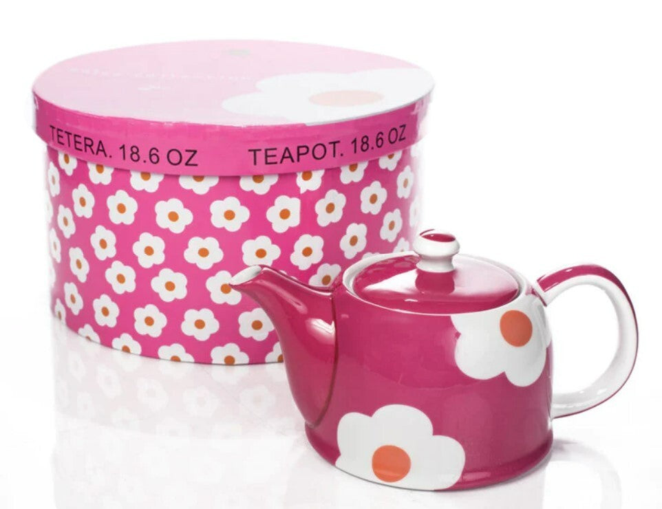 Tea Pot 70's Retro Daisies Collection Pink & White Porcelain  by Yedi Houseware