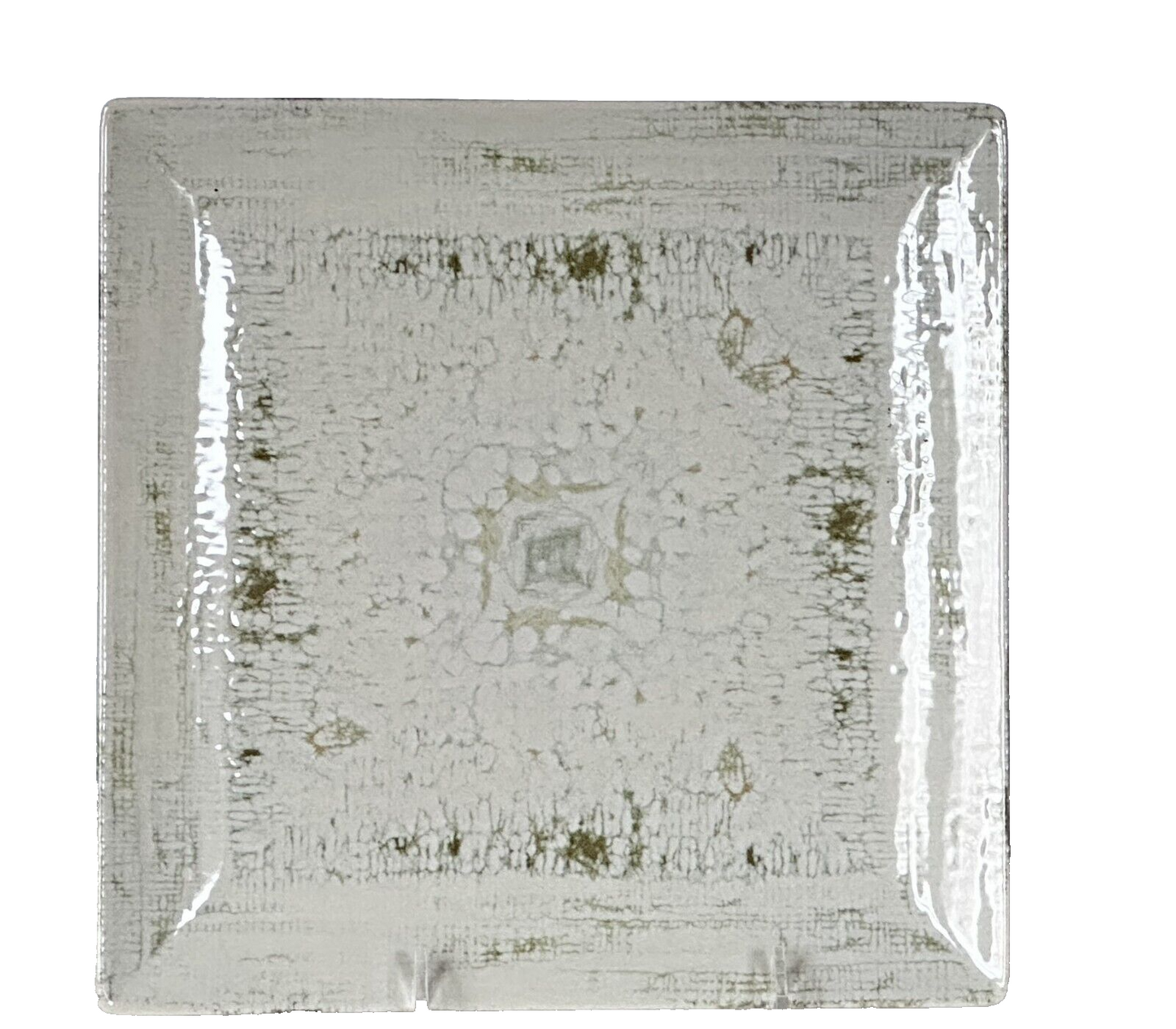 Square Plate 9.5" Distressed Antique Look Green & Tan by Ipec Set/4 Unique Plate