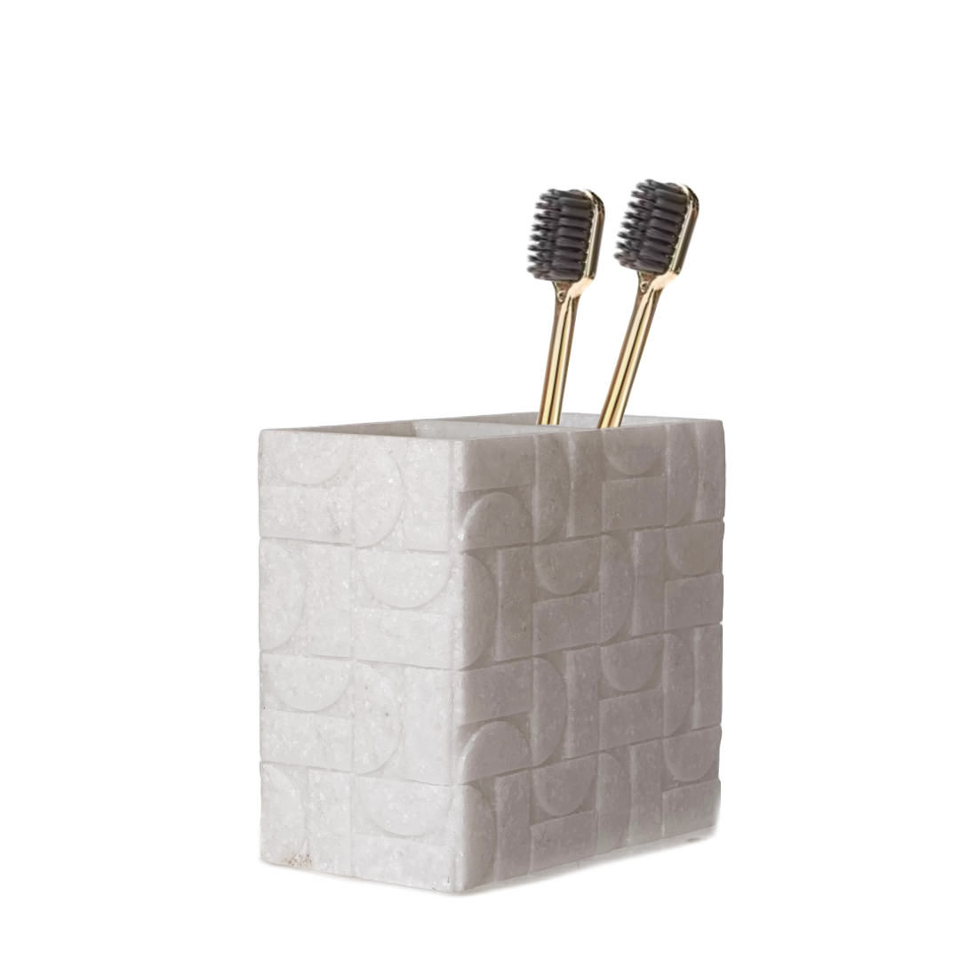 Toothbrush Holder Sleek White Geometric Pattern 2 Sided Decorative Freestanding
