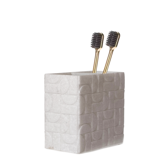 Toothbrush Holder Sleek White Geometric Pattern 2 Sided Decorative Freestanding