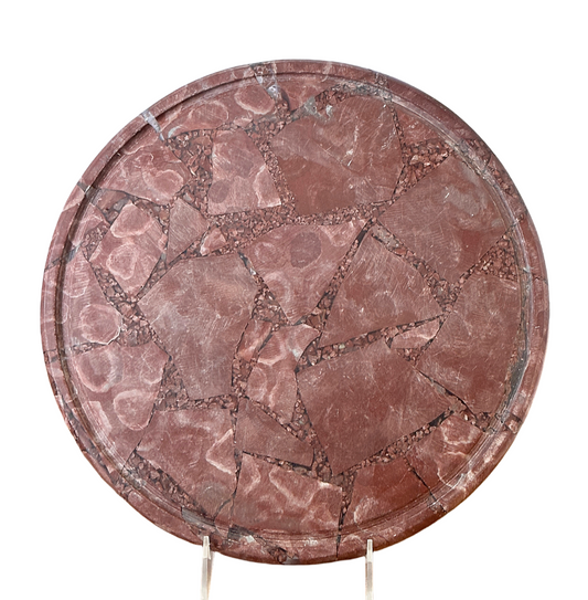 Broken Red Stone Cake Stand Tray with Marble Texture & Round Silver Feet