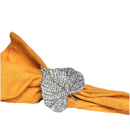 Napkin Rings Sparkling Silver Crystal Fall Leaves, by Tahari Set of 4