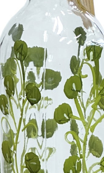 Olive Oil Vinegar Dispenser Glass Bottle Hand Painted Olive Branches Pour Spout