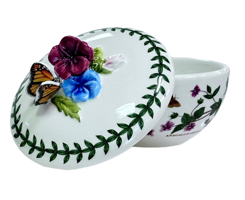 PORTMEIRION Trinket Box w/Lid Botanic Garden Bouquet Vibrant Flowers & Butterfly