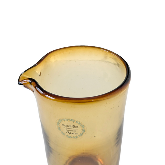 Pitcher Water, Wine, Sangria, Amber Gold Recycled Glass Handcrafted In Mexico