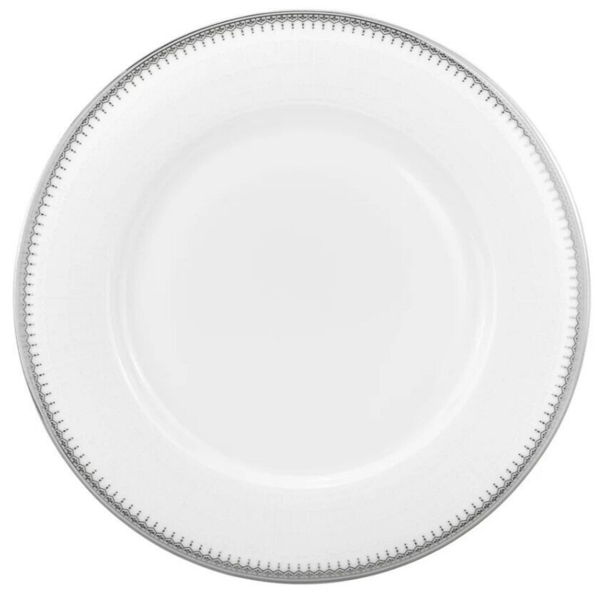 Joseph Sedgh SHERRY Fine Bone China Soup/Pasta Plate 9" White Lace Silver Rim x3