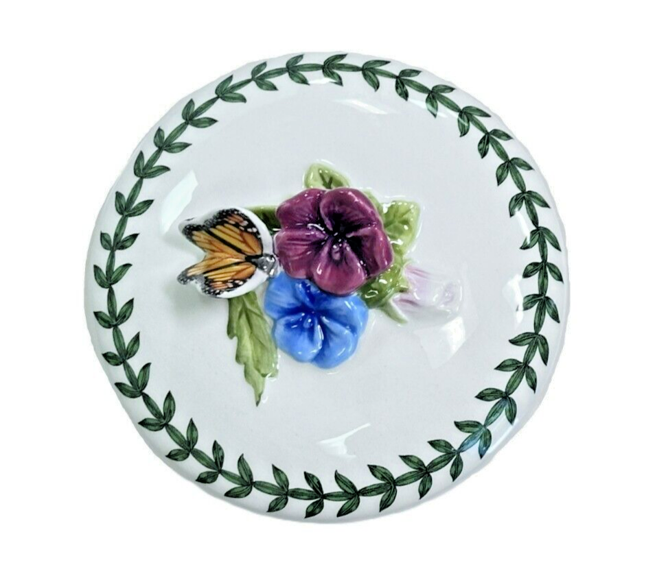PORTMEIRION Trinket Box w/Lid Botanic Garden Bouquet Vibrant Flowers & Butterfly