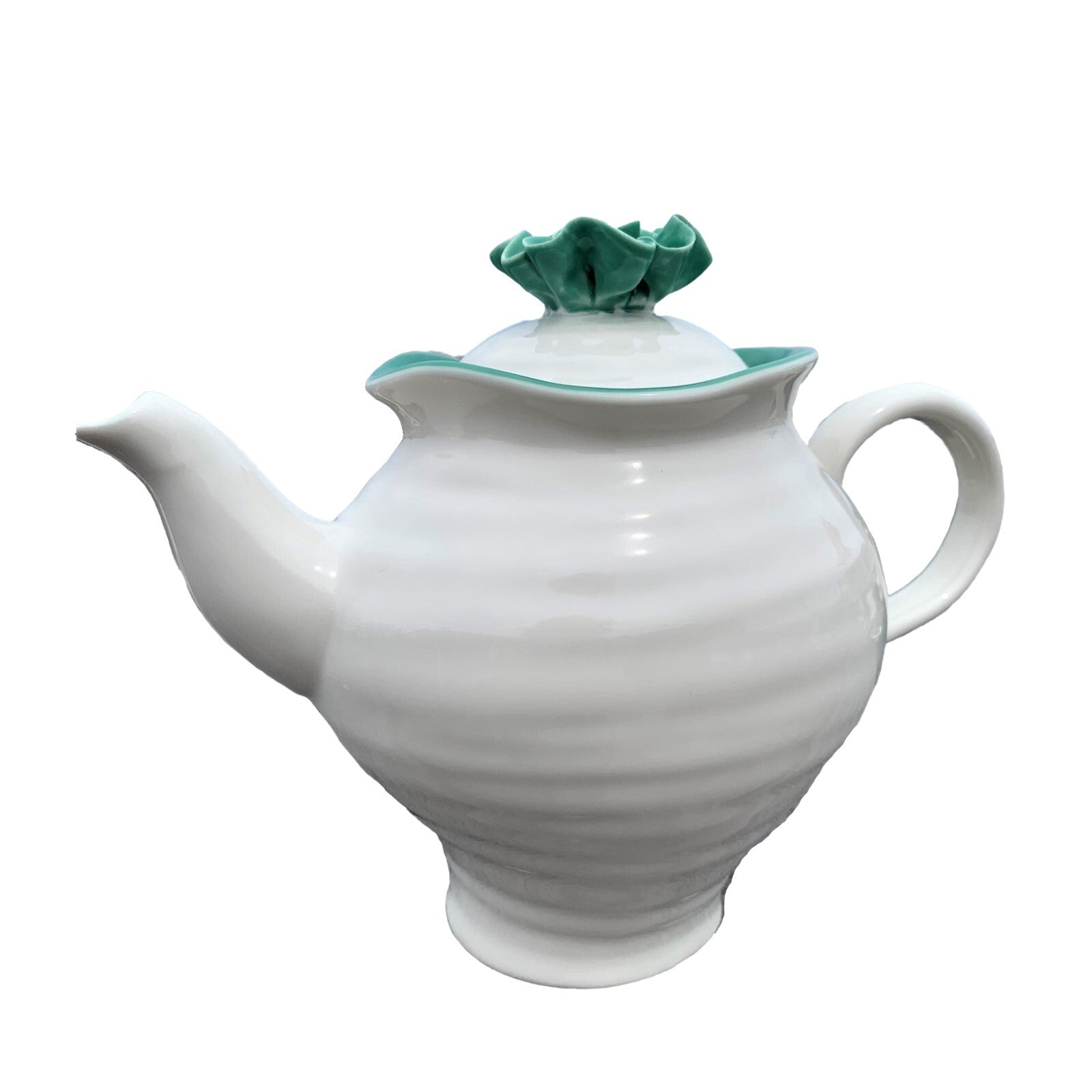 Grace's Teaware 3 PC Tea Set, White Porcelain w/3D Turquoise Floral Lid/Trim
