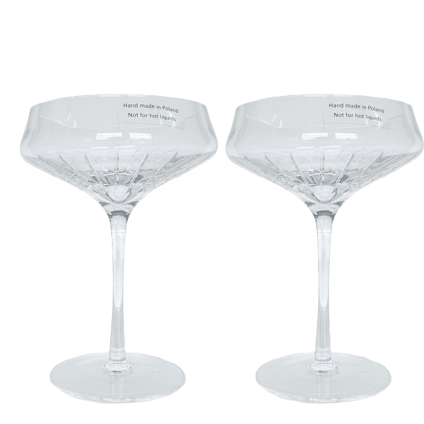 Champagne Glass Coupe Saucer, 2PC Round Glass Handmade w/Etched Linear Design
