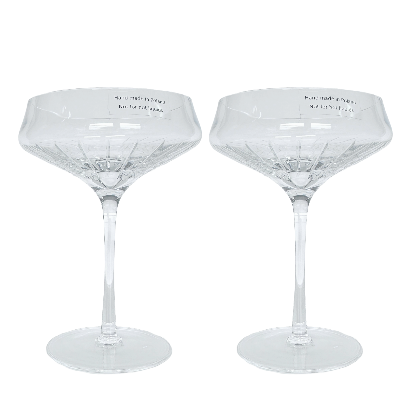Champagne Glass Coupe Saucer, 2PC Round Glass Handmade w/Etched Linear Design