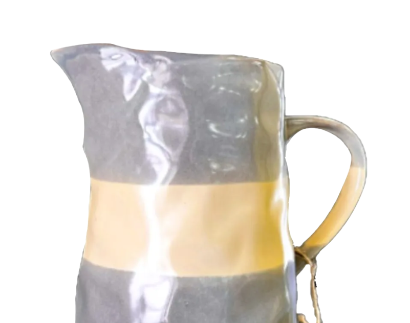 Monet Artisan Pitcher Jug Gray Ceramic Clay w/Yellow Stripe by 10 Strawberry St