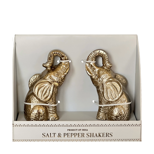 Salt & Pepper Shaker Gold Elephant w/Trunks Up Made in India Unique Gift