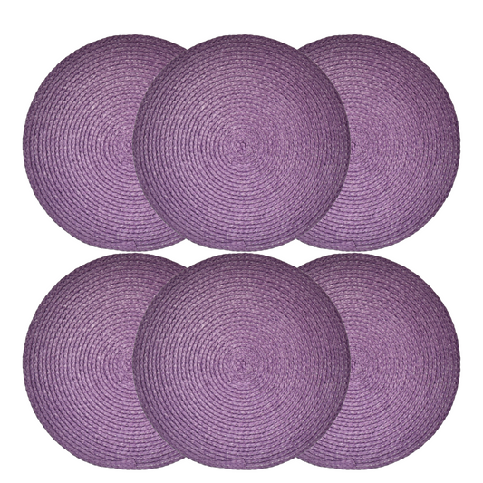 6 pc Round Weaved Purple Plum Placemats 15" Braided Woven Polypropylene
