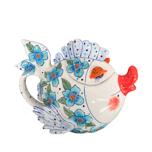 Bluesky Whimsical Fish Teapot Vibrant Colors Pour Spout Lips
