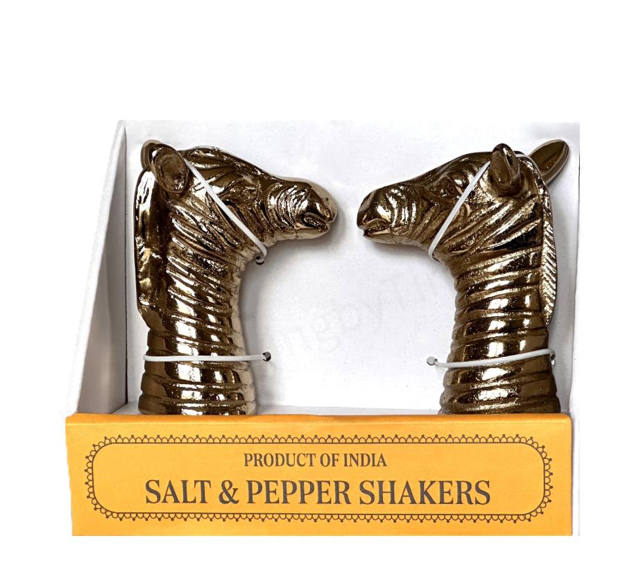 Salt & Pepper Shakers Zebras Gold Colored Detailed Head Sculpting Unique Gifts