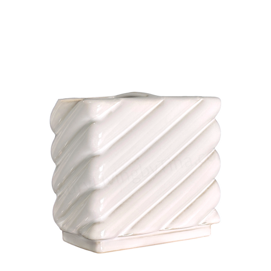 Toothbrush Holder Sculptural Matte White Ceramic with Diagonal Ridges