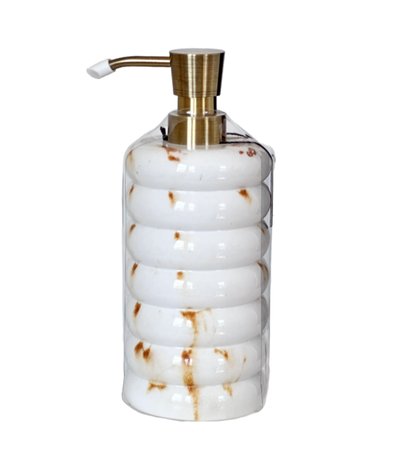 Ceramic Bathroom Soap Pump Dispenser Ribbed w/Gold Streaks & Pump by Envogue