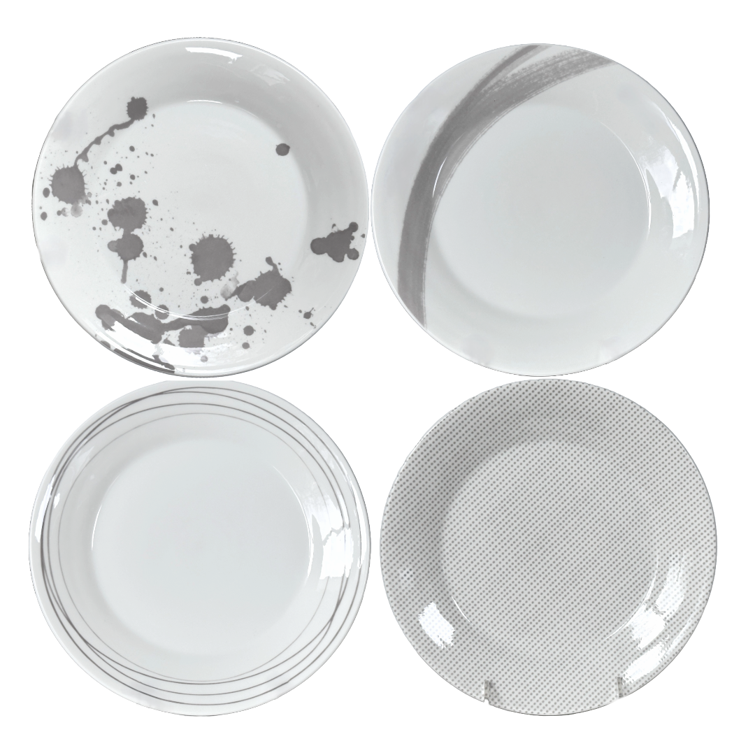 Royal Doulton 1815 London Plate Set 9.5" Mixed Patterns Set of 4 Porcelain Gray