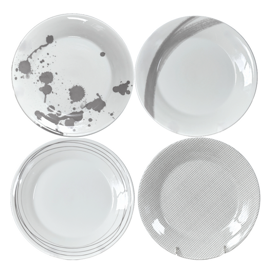Royal Doulton 1815 London Plate Set 9.5" Mixed Patterns Set of 4 Porcelain Gray