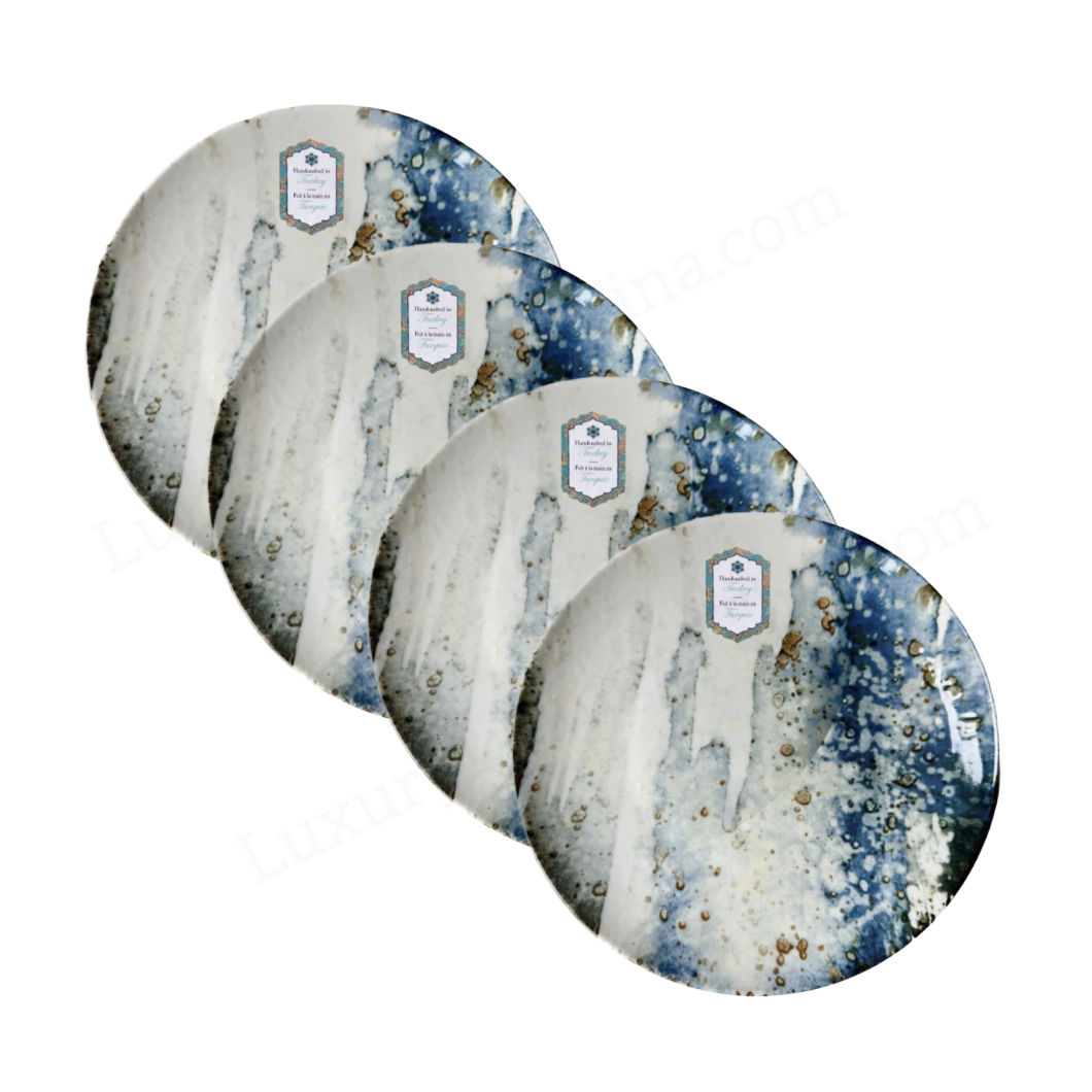 Blue Lotus Salad Plates 8" Handcrafted in Turkey by Intesa Home Set of Four