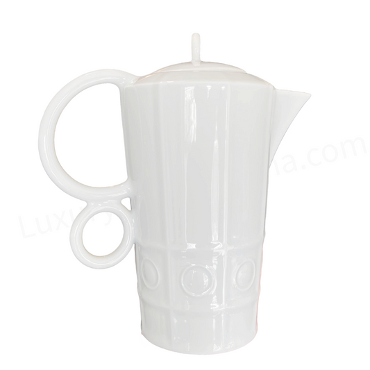 Coffee Pot, Carafe, White Geometric w/Circular Handles by Philippe Deshoulieres