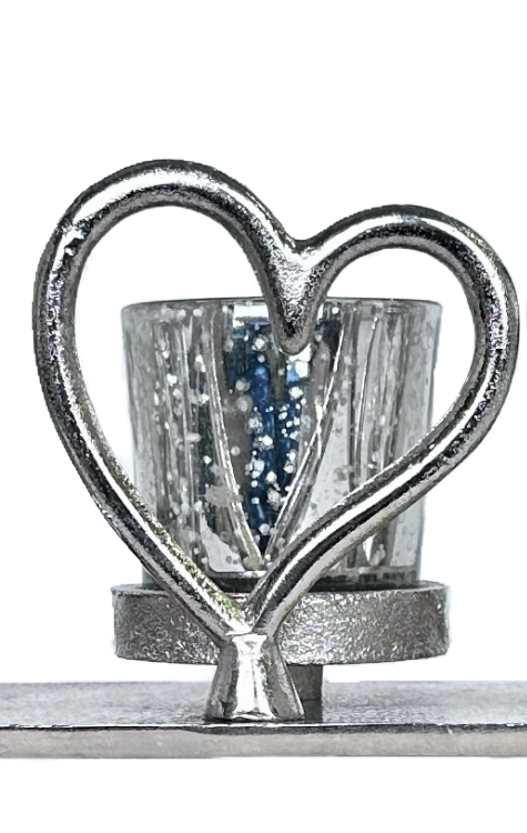 Glass Votive Candle Holders on Metal Base with 4 Metal Hearts Antique Inspired