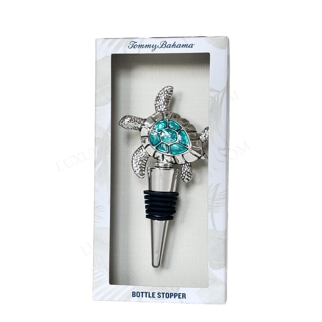 Wine Bottle Stopper Teal & Silver Sea Turtle w/Rubber Seal by Tommy Bahama