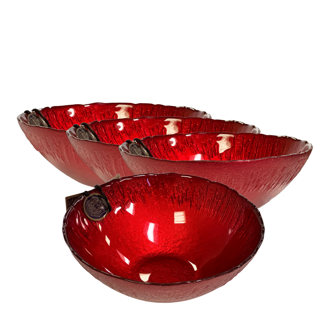 Red Sparkling Glass Dinner Side Bowl w/Textured Back, Salads, Desserts