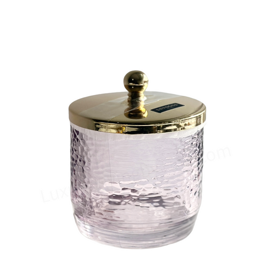 Translucent Textured Lavender Glass Cotton Ball Jar with Brushed Gold Cover