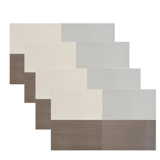 4 Placemats Rectangle w/a Quadrant  Brown Pattern PVC Indoor Outdoor Polyvinyl