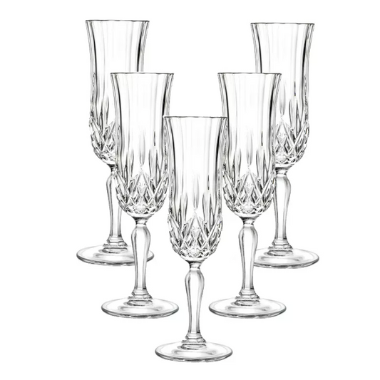 Champagne Glasses RCR Opera Crystal Glass with Elegant Etched Design Set of 5