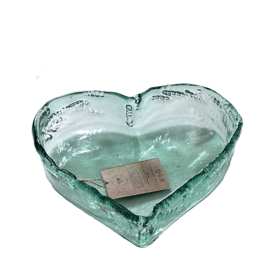 Heart Shaped Asymmetrical Serving Bowl Dish Pie Plate 100% Recycled Glass Unique