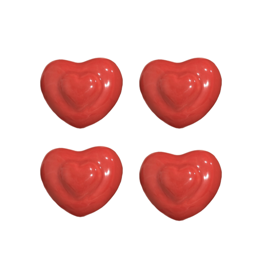Red Ceramic Heart-Shaped Drawer Pull Knobs Set of 4