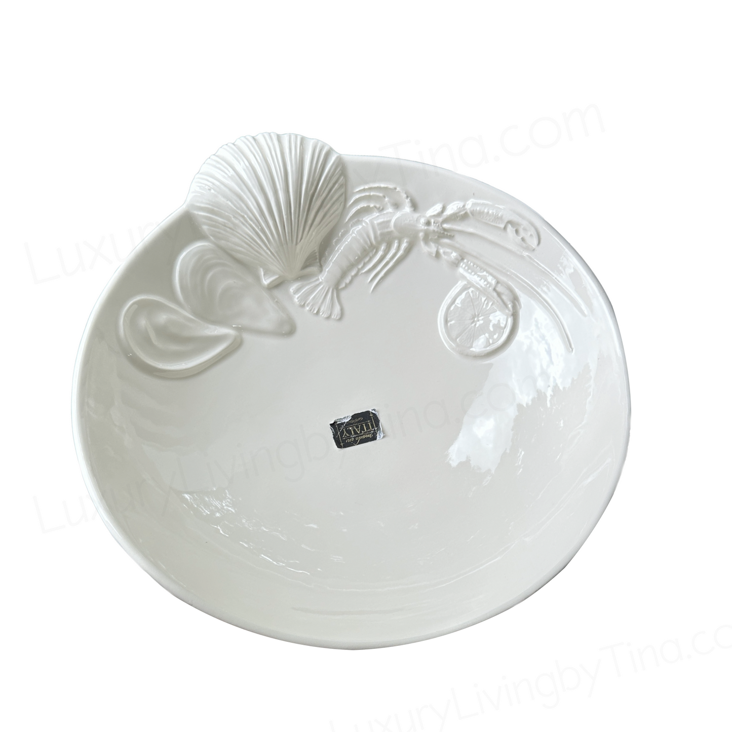 Lobster Seafood Bowl Large White Ceramic Embossed Shellfish by Stefani Ceramiche