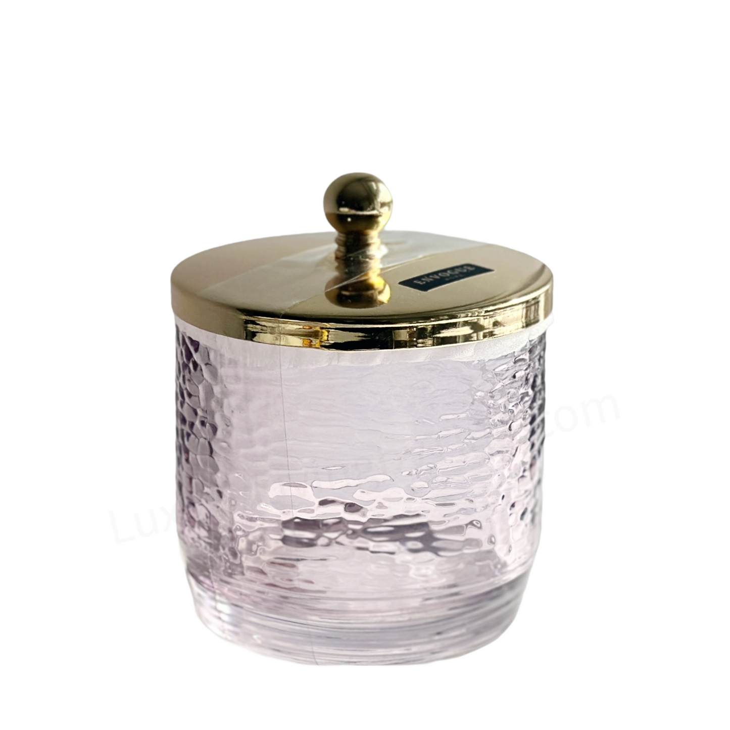 Translucent Textured Lavender Glass Cotton Ball Jar with Brushed Gold Cover