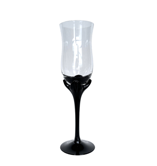 Champagne Glass, Cordial Glass, Sweet Wine, Tulip Shaped w/Black Stem