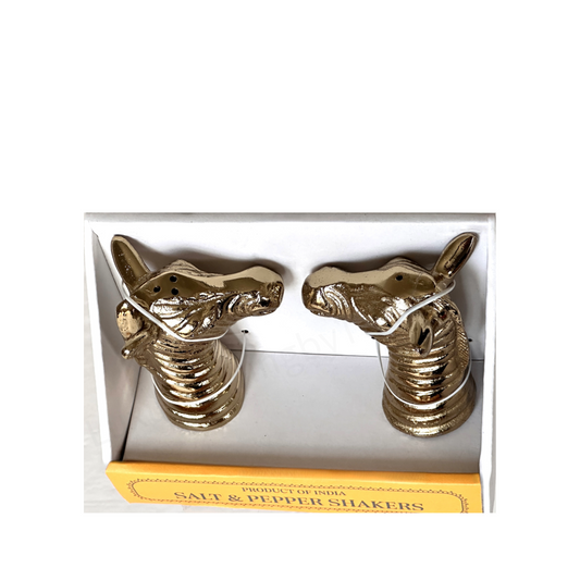 Salt & Pepper Shakers Zebras Gold Colored Detailed Head Sculpting Unique Gifts