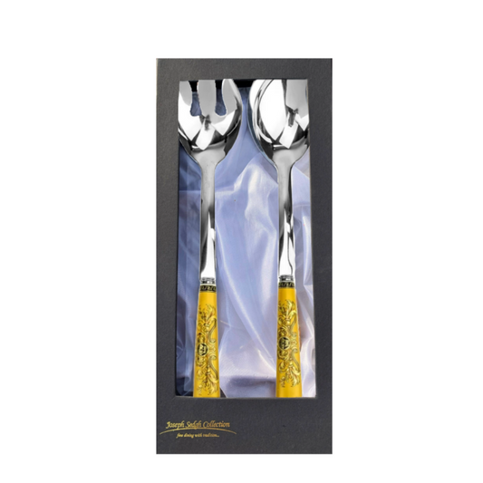 Serving Spoon & Fork White Gold Intricate Detail Stainless Steel by Joseph Sedgh