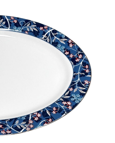 Serving Platter Blue Morris by Grace's Teaware Vibrant Blue w/Delicate Flowers