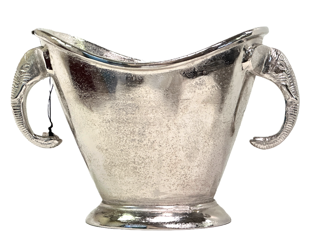 Ice Bucket Wine Chiller Elephant Trunk Handles Silver Metal, Bar Accessories
